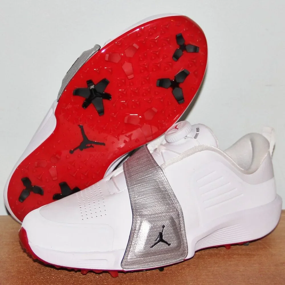 Jordan Air Rev Golf Shoes Mens 7 Wide White Metallic Silver Red